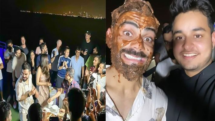 कप्तान विराट को केक से रंग दिया साथियों ने