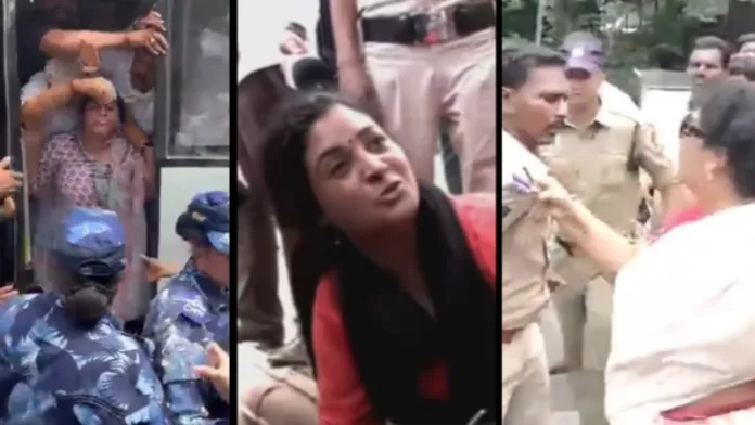 महिला कांग्रेस अध्यक्ष नेटा डिसूजा ने पुलिसकर्मियों पर थूका