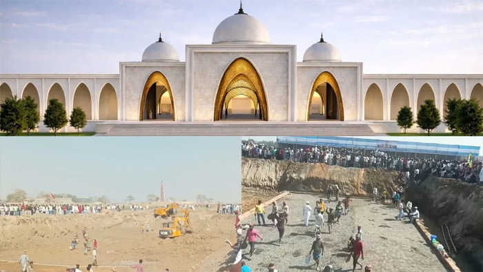 JCB की गूंज… सीमेंट-बालू ढोते श्रमिक, 11 बीघा जमीन पर बन रही बाबारी मस्जिद