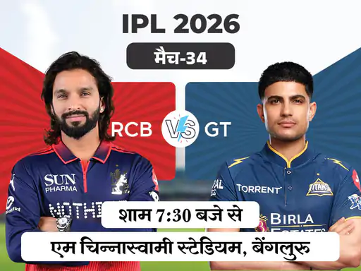 IPL-2026 के 34वें मैच में आज रॉयल चैलेंजर्स बेंगलुरु (RCB) का सामना गुजरात टाइटंस (GT) से होगा