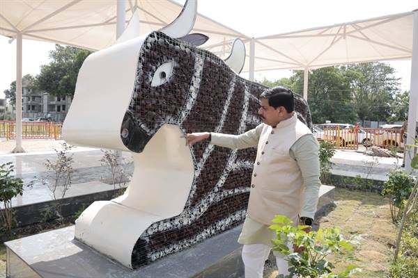 आशीर्वाद का दीया आयोजन के तहत उपयोग किए गए दीयों से बनी नंदी की भव्य आकृति
